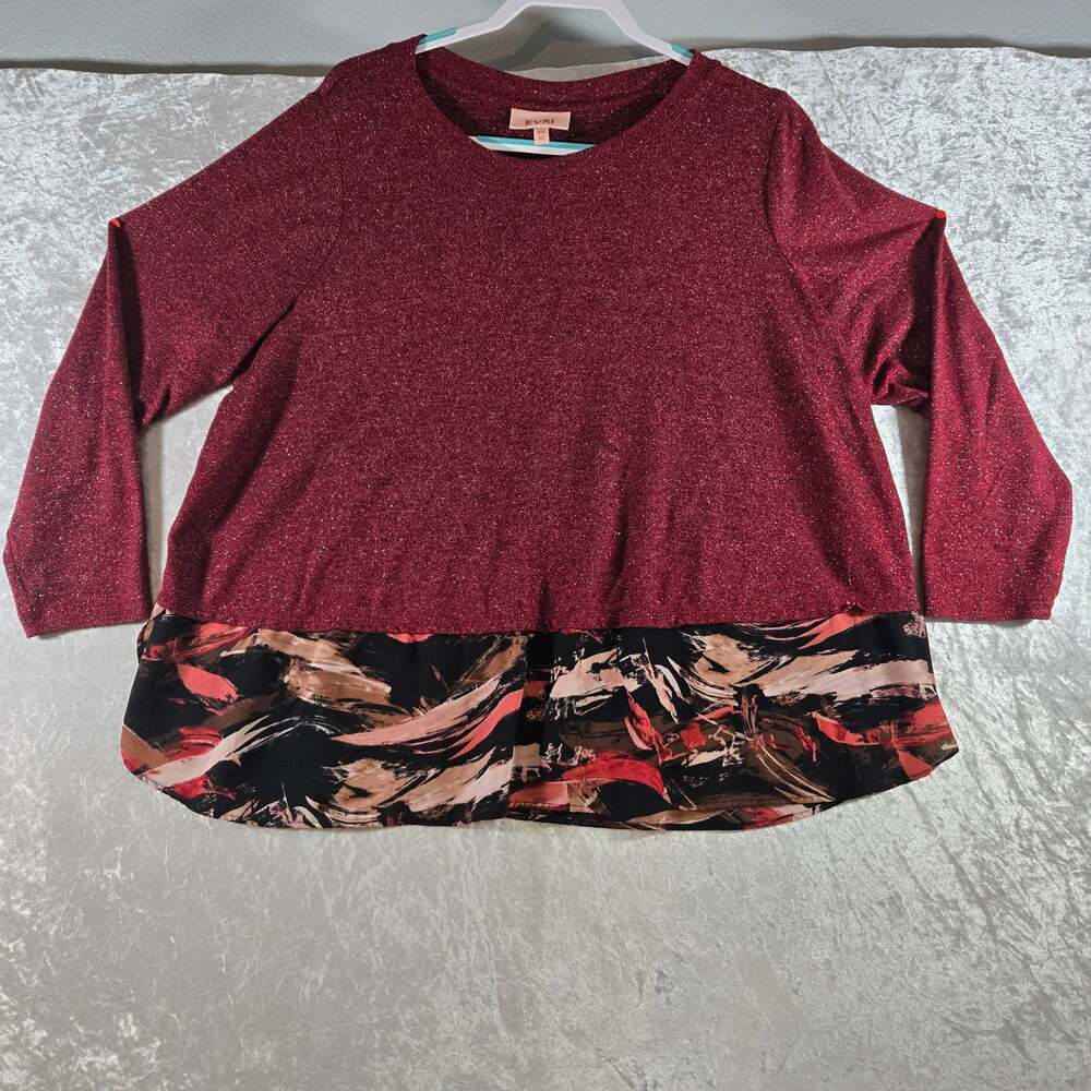 EVRI Womens 2XL Burgundy Metallic Shimmer Layered Look Top Long Sleeve